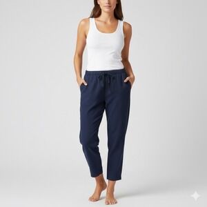 Needle & Cloth Linen Blend Drawstring Waist Cropped Pants Navy Size L 12 14